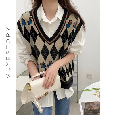 Chaleco Jacquard Fresa Retro Cuello V sin Mangas para Primavera y Otoño - Image 3