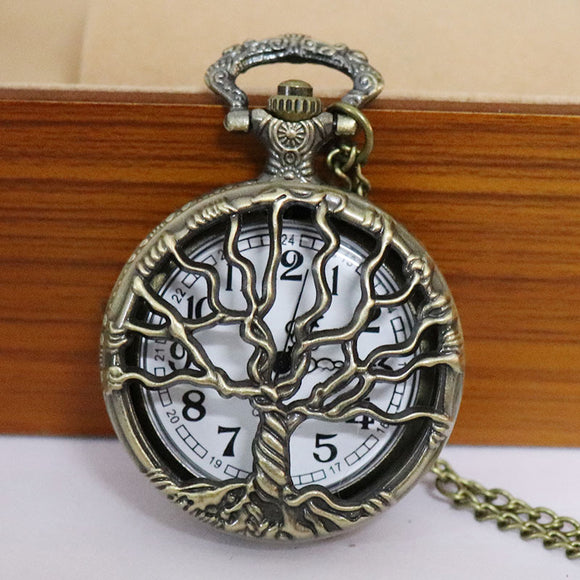Reloj de Bolsillo para Mujer Estilo Árbol de la Suerte Calado Retro
