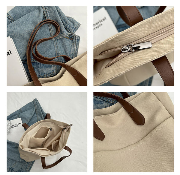 Bolso Tote de Lona con Textura - Capacidad Extra Grande para Hombro