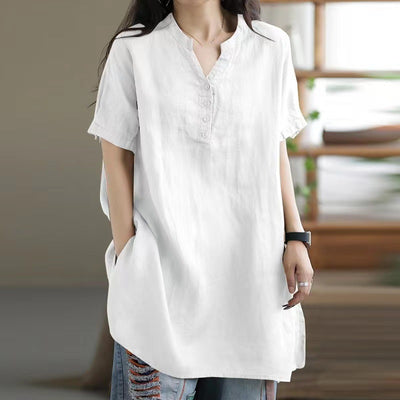 Camiseta Suelta Básica Cuello V Manga Corta para Mujer - Image 15