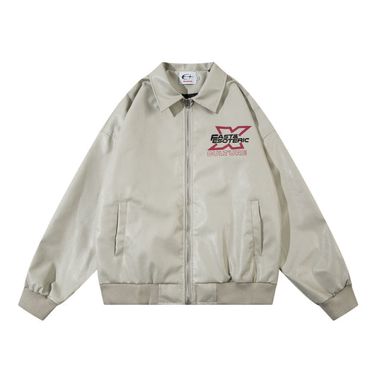 Chaqueta de Cuero PU Estilo Europeo Americano con Estampado Automotriz - Image 2