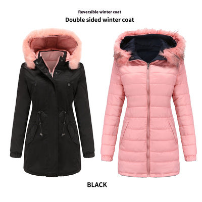 Parka Acolchada con Cuello de Piel Desmontable Reversible