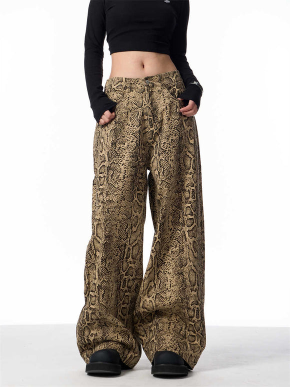 Jeans Leopardo Retro Pierna Ancha Cintura Alta Slim