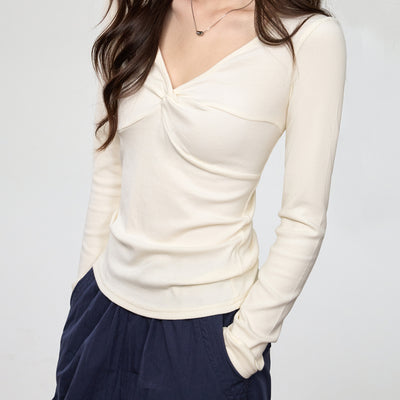 Blusa Elegante Escote Profundo con Nudo y Manga Larga - Image 3