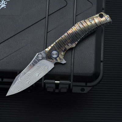 Cuchillo de Camping Plegable Acero Damasco Aleación Titanio Anker - Image 5