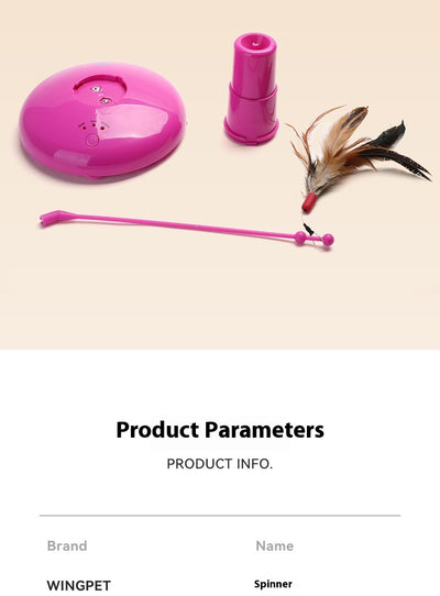Pink automatic cat toy with a rotating pole and a brown feather attachment, measuring 15cm high. - Image 11