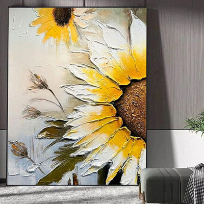 Cuadro Óleo Girasol Moderno Texturizado - Lienzo Decorativo sin Marco para Sala - Image 2