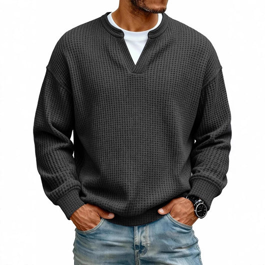 Sudadera Texturizada Cuello V para Hombre - Manga Larga Casual Versátil - Image 6