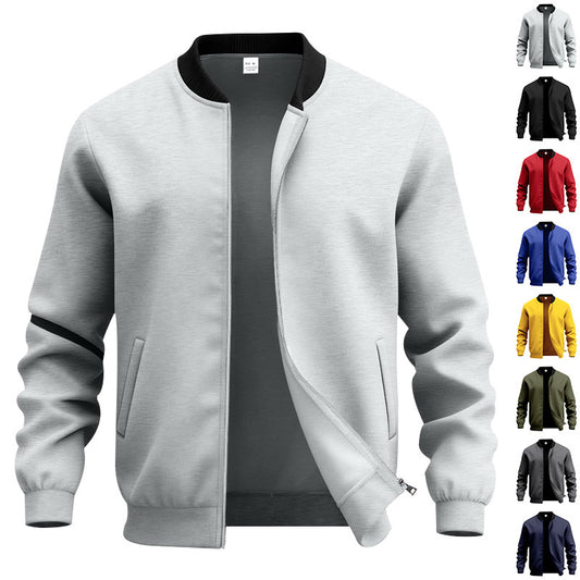 Chamarra Minimalista Americana Retro con Cierre y Cuello de Pie