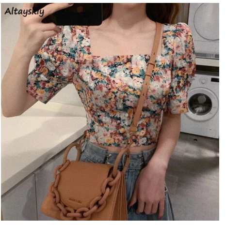 Blusa Retro Cuello Halter Floral Corta de Verano - Image 2