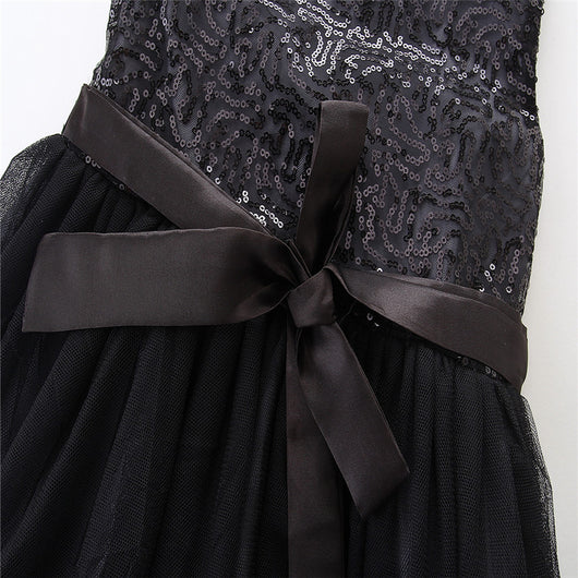 Vestido Princesa Niña con Lentejuelas, Lazo y Falda Plisada sin Mangas - Image 11
