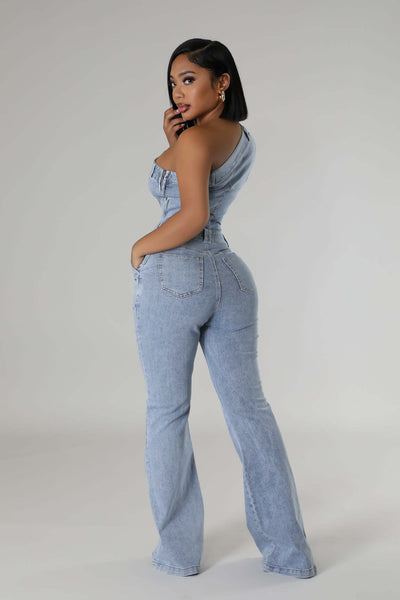 Jumpsuit Denim Ajustado con Hombros Caídos y Cintura Ceñida - Image 9