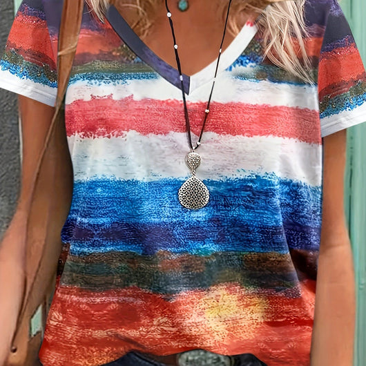 Blusa Casual a Rayas con Cuello en V y Manga Corta - Image 15