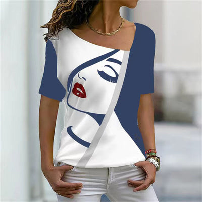 Blusa Casual de Cuello Diagonal y Manga Corta - Image 9