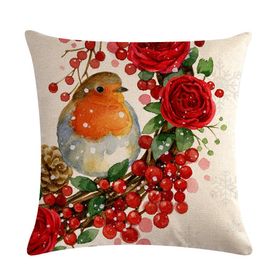 Funda de Almohada Lino Serie Pájaro Rojo Bendición Navideña - Image 10