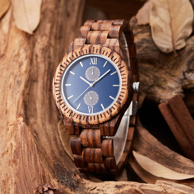 Reloj de Madera Multifuncional para Hombre con Movimiento de Cuarzo