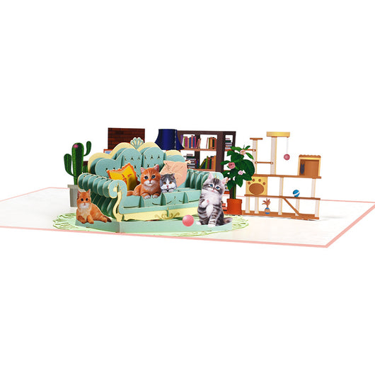 Tarjeta de Felicitación 3D Artesanal con Gato - Regalo Handmade en Sofá - Image 2
