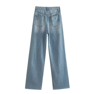Jeans de Talle Alto y Pierna Ancha con Detalles Perforados para Primavera y Verano - Image 10