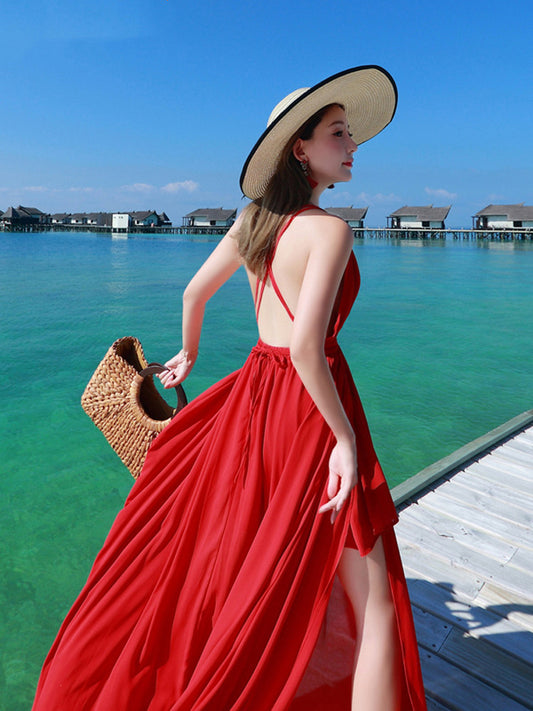 Vestido Rojo Halter de Diseño Personalizado para Mujer - Image 2
