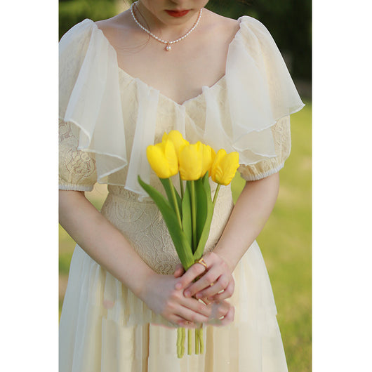 Vestido de Novia Retro Francés con Mangas Globo y Encaje - Image 2