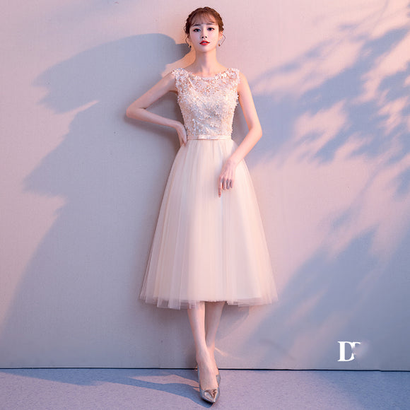 Vestido Champagne Hermandad Largo Medio