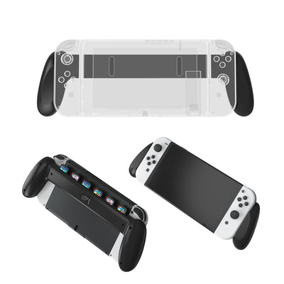 White game console grip for Switch OLED host, featuring ergonomic handles and multiple card storage slots. - Image 5