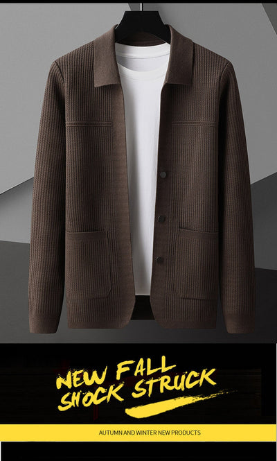 Suéter de Cuello Solapa Grueso para Hombre - Manga Larga Otoño Invierno con Bolsillos - Image 14