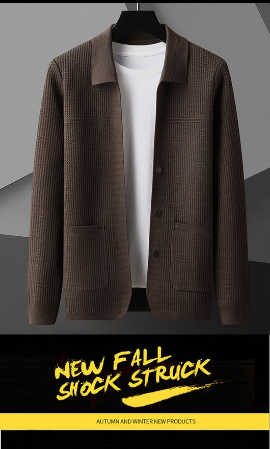 Suéter de Cuello Solapa Grueso para Hombre - Manga Larga Otoño Invierno con Bolsillos - Image 14