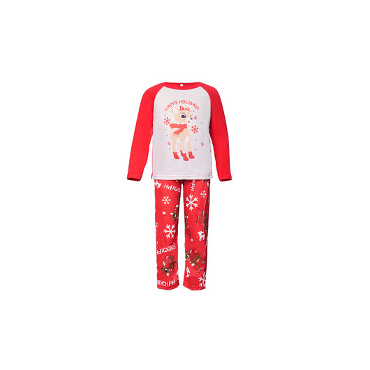 Family of five and a dog wearing matching red and white Christmas pajamas with reindeer and snowflake prints. - Image 17