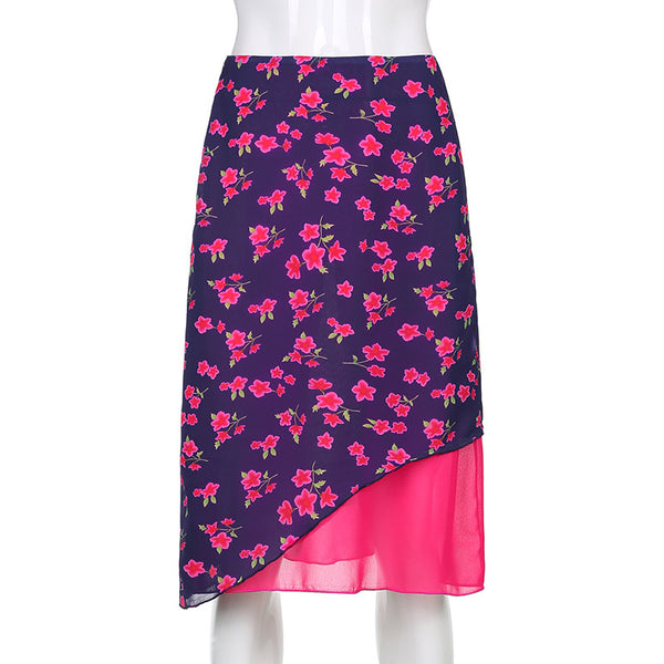 Falda Larga Estampado Flor de Cerezo en Chifón Entallada - Image 4