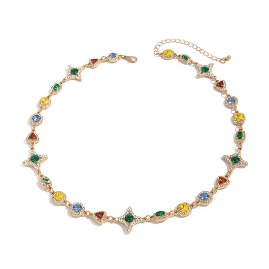 Collar Conjunto de Cruz y Estrella con Piedras de Gema Coloridas para Hombre - Image 6