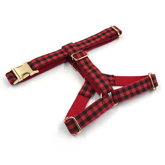 Arnés para Mascotas de Cuadros Rojo y Negro con Hebilla Dorada - Image 3