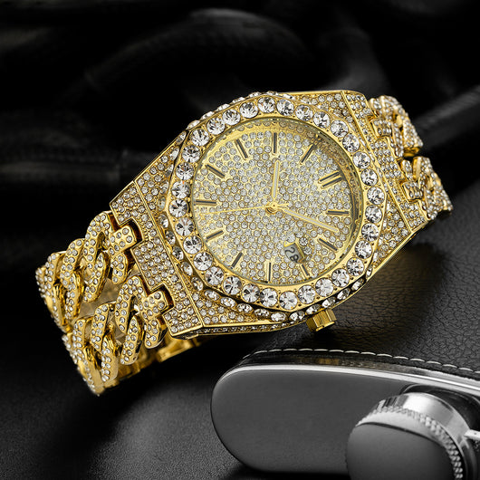Reloj de Cadena Cubana Hip Hop con Diamantes de Hielo Estilo Urbano - Image 7