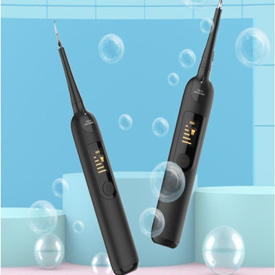Black electric dental scaler kit with LED screen, dental pick, mirror, polishing head, and USB cable for home use. - Image 13
