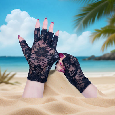 Guantes de Encaje sin Dedos con Protección Solar para Mujer Verano