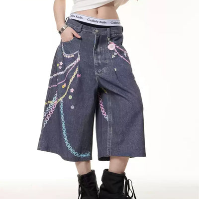 Jeans Cortos Estampado Cadena Retro para Mujer - Image 11