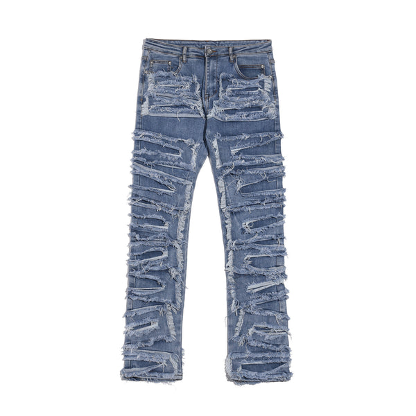 Jeans Azul Rotos con Parches y Detalles Desgarrados