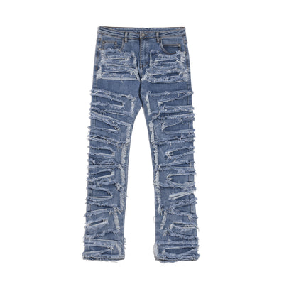 Jeans Azul Rotos con Parches y Detalles Desgarrados