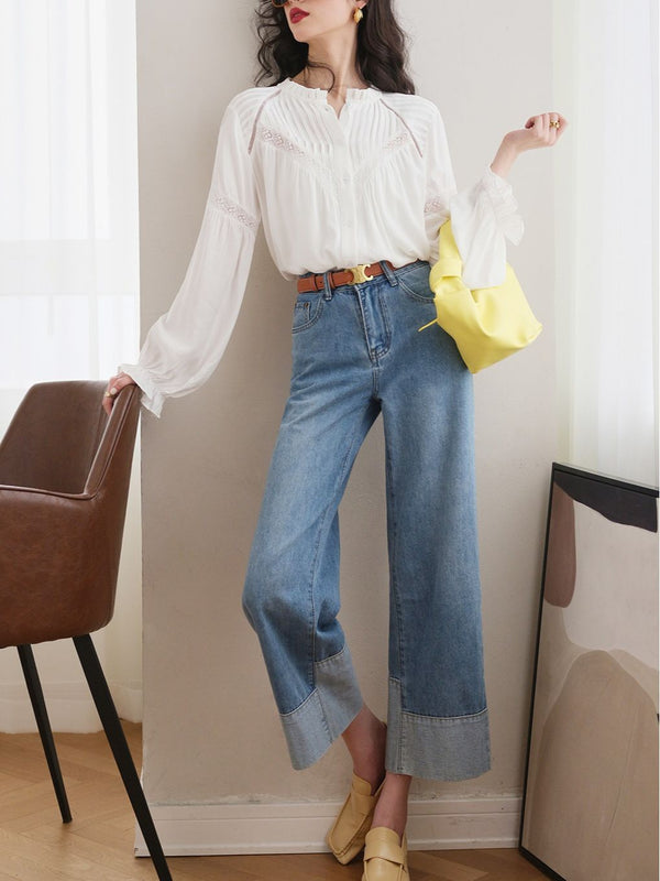 Blusa Blanca con Diseño Patchwork Estilo Francés