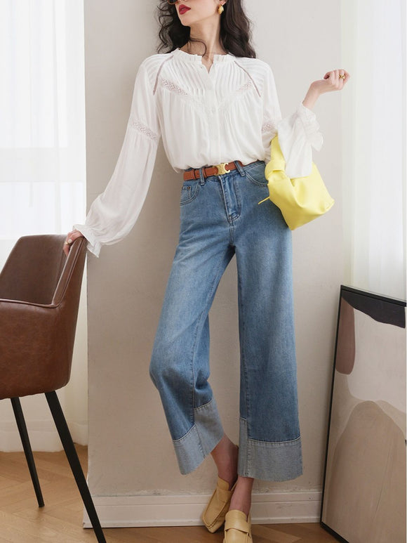 Blusa Blanca con Diseño Patchwork Estilo Francés