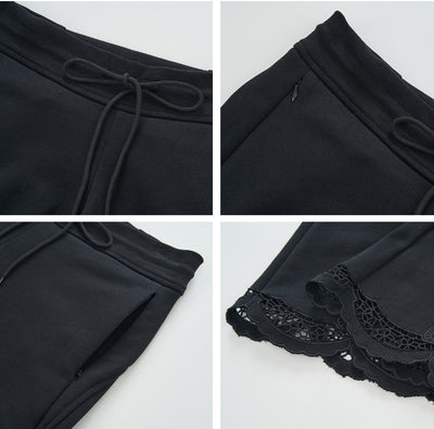 Pantalón Negro Cintura Alta con Cordón de Encaje para Mujer - Image 7
