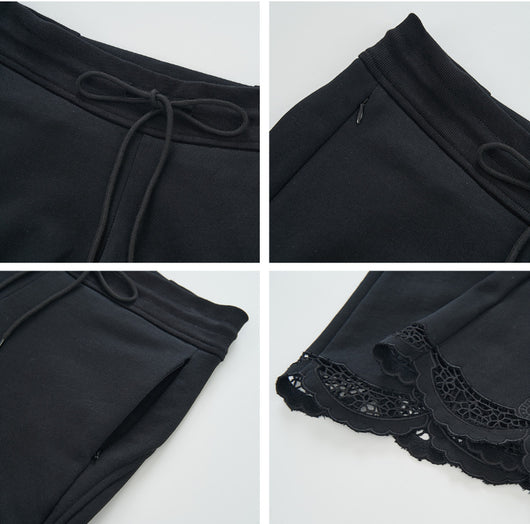 Pantalón Negro Cintura Alta con Cordón de Encaje para Mujer - Image 7