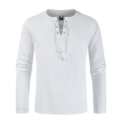 Camisa de Lino y Algodón con Cordones para Hombre - Image 13