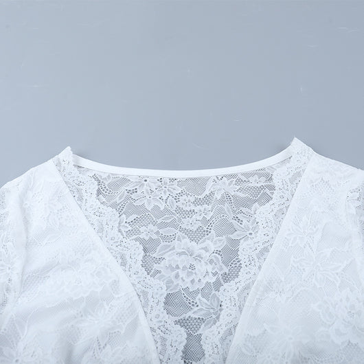Blusa Elegante de Encaje con Escote en V y Mangas Largas - Image 8