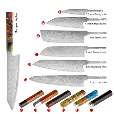 Cuchillo de Chef Damasco Semi-terminado - Embrión de Acero para Personalizar