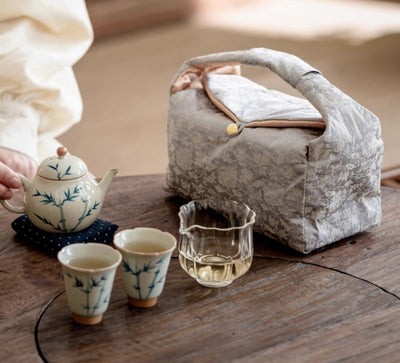 Juego de Té Gaiwan Porcelana Pintada a Mano con Diseño Bambú Azul - Image 10