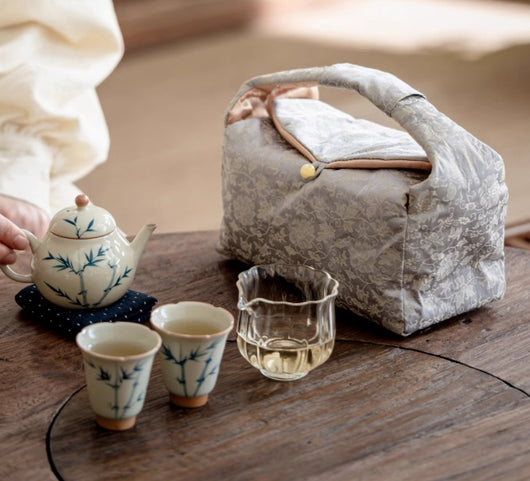 Juego de Té Gaiwan Porcelana Pintada a Mano con Diseño Bambú Azul - Image 10