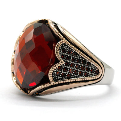Anillo de Plata 925 con Circón Rojo y Baño de Oro Rosado para Hombre - Image 6