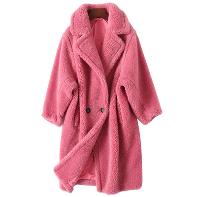 Abrigo Largo de Lana de Oveja con Pelaje Teddy para Mujer