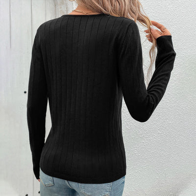 Suéter Negro Mujer Cuello V Rayas Hundidas Estilo Europeo Americano - Image 4